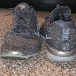 Grey Glitter Mesh Nike Free Flyknit Sneakers